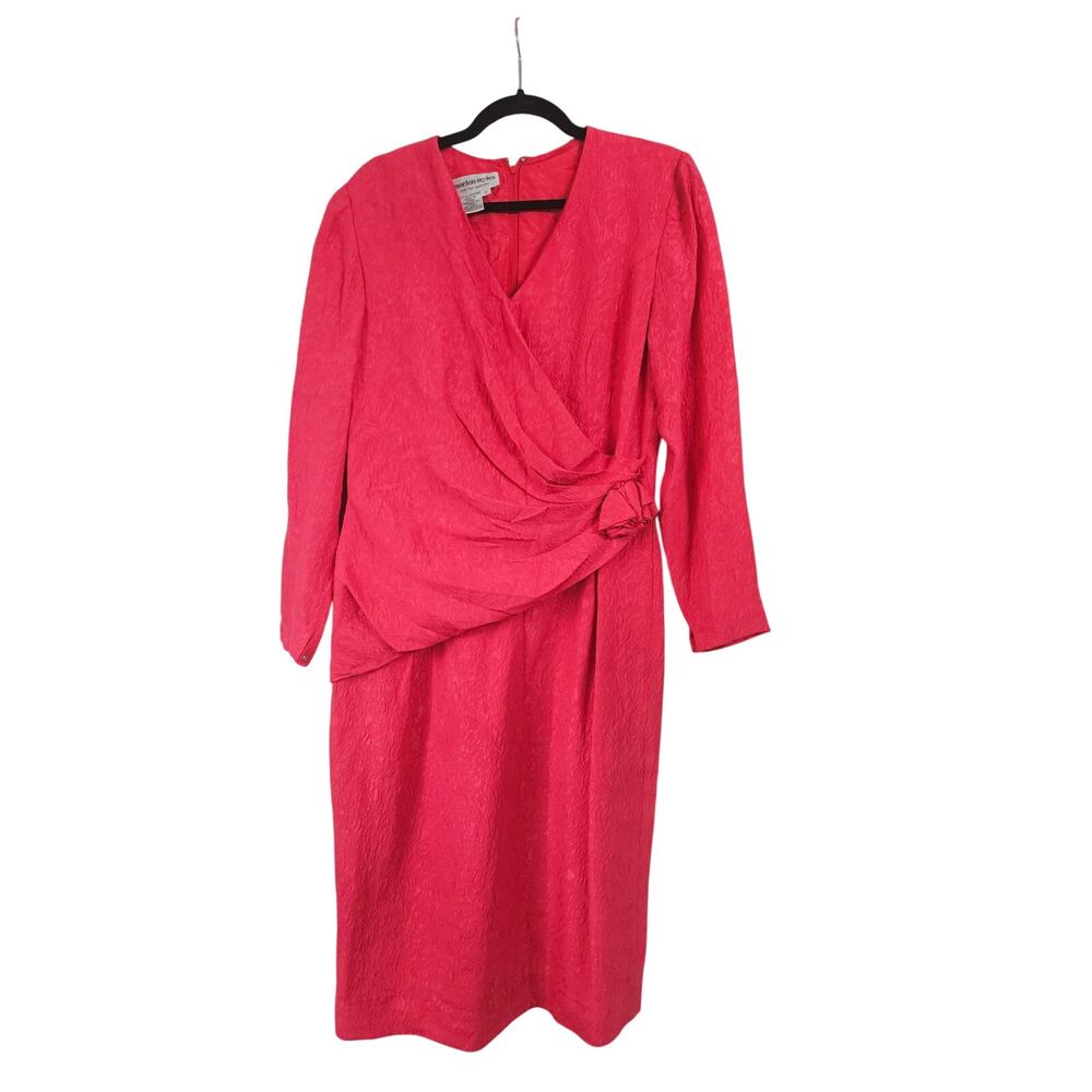 Vintage Morton Myles The Warrens Pink 100% Silk Faux Wrap Dress Women's 12